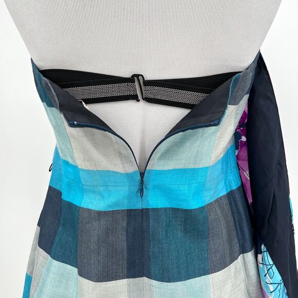 NANETTE LEPORE Floral Strapless Bustier top Womens 2 Purple Blue Silk Plaid Wrap - Picture 7 of 9